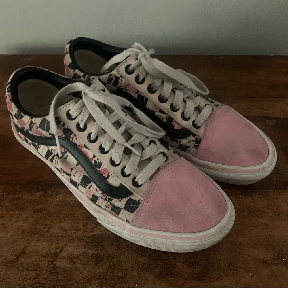 Black and flamingo print Vans- size 8.5 women's